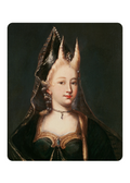 The painting "The Horned Witch"- a portrait of a woman in a green dress, with her hair done up like horns in the front of her head. 